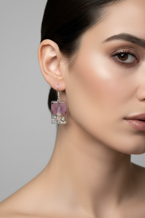 Rectangle Orchid Earrings - Model