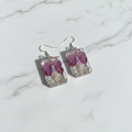 Rectangle Orchid Earrings - White Marble