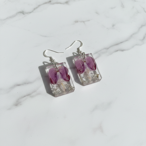 Rectangle Orchid Earrings - White Marble