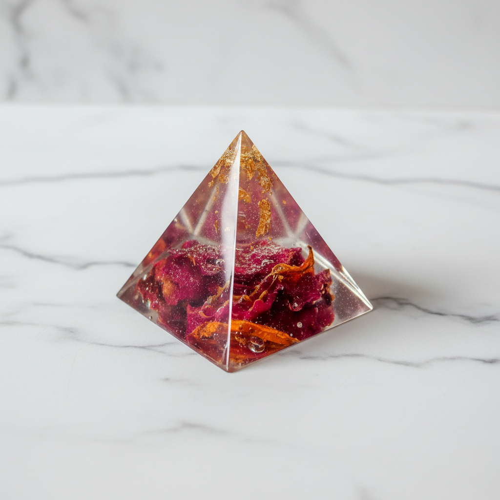 Red Orange Pyramid - Marble White, Enhanced Magenta & Orange