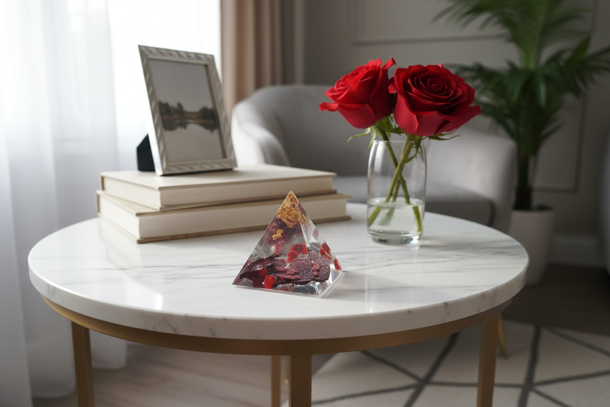 Red Pyramid - Marble Table Scene