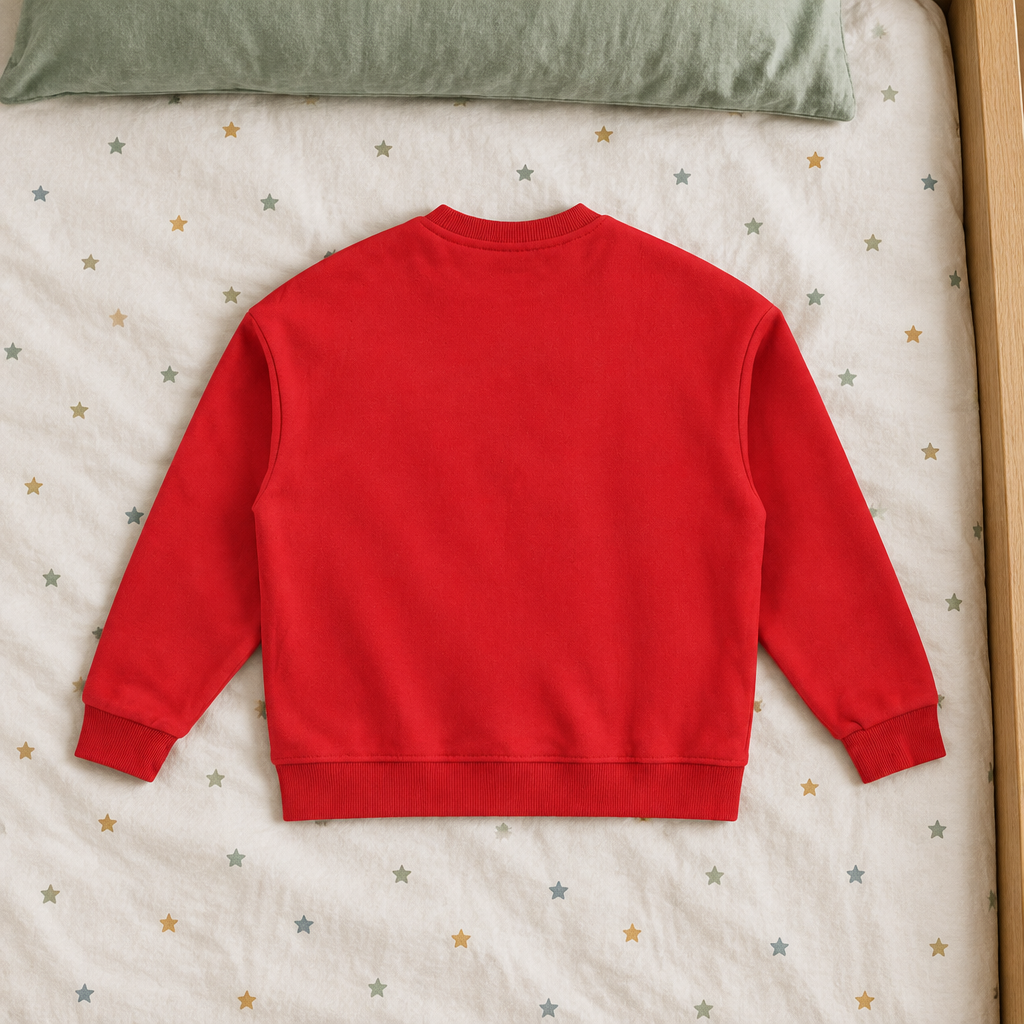 Red sweatshirt back on children’s star bedding