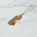 Red & Yellow Storm Pendant — White Marble, Gold Chain