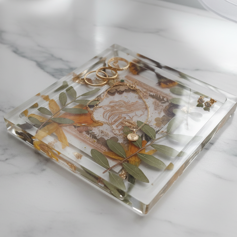 Resin Tray on Marble with Jewellery