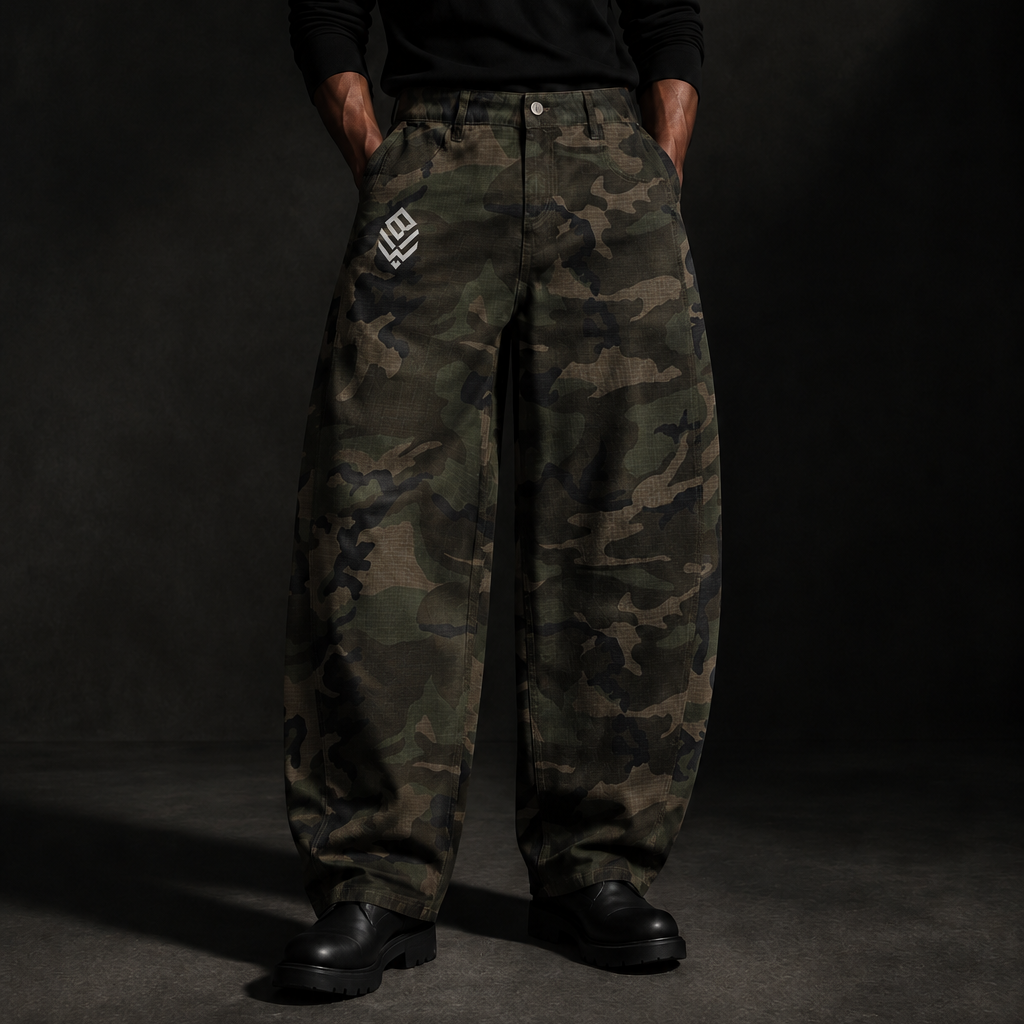 Revised editorial model image with the white trouser logo