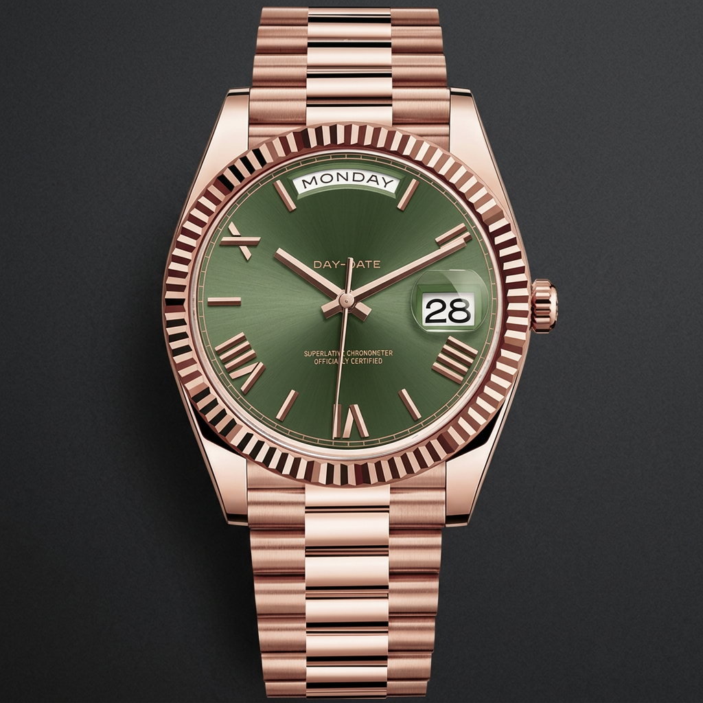 Rose-gold green-dial watch product photo