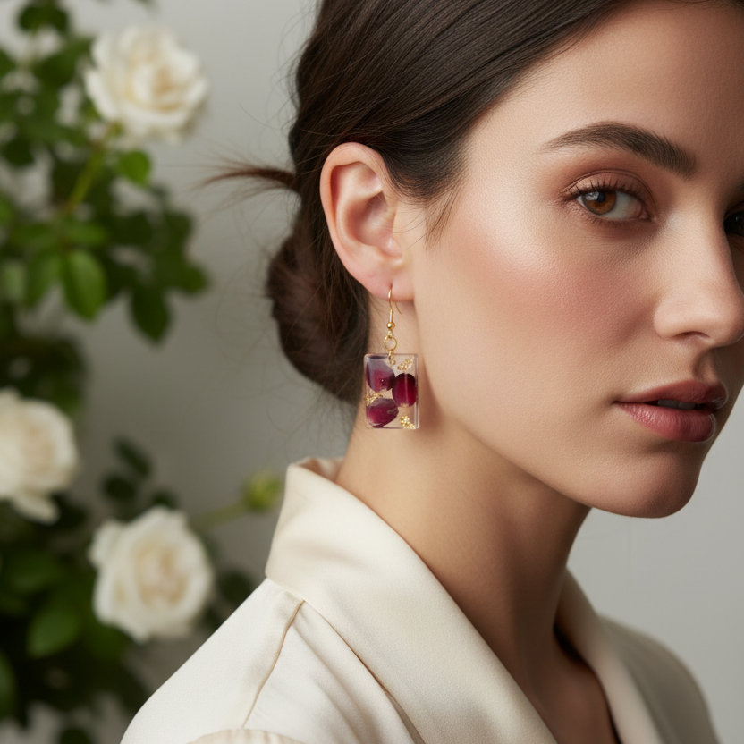 Rose Petal Trio Earrings Model Shot