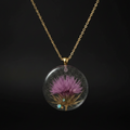 Round clear resin purple thistle