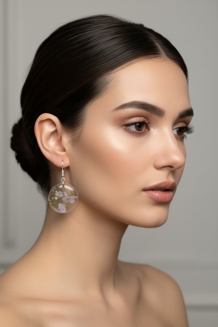 Round Lavender Earrings - Model