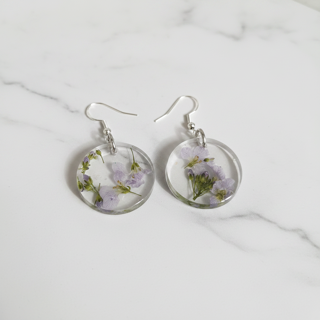 Round Lavender Resin Earrings