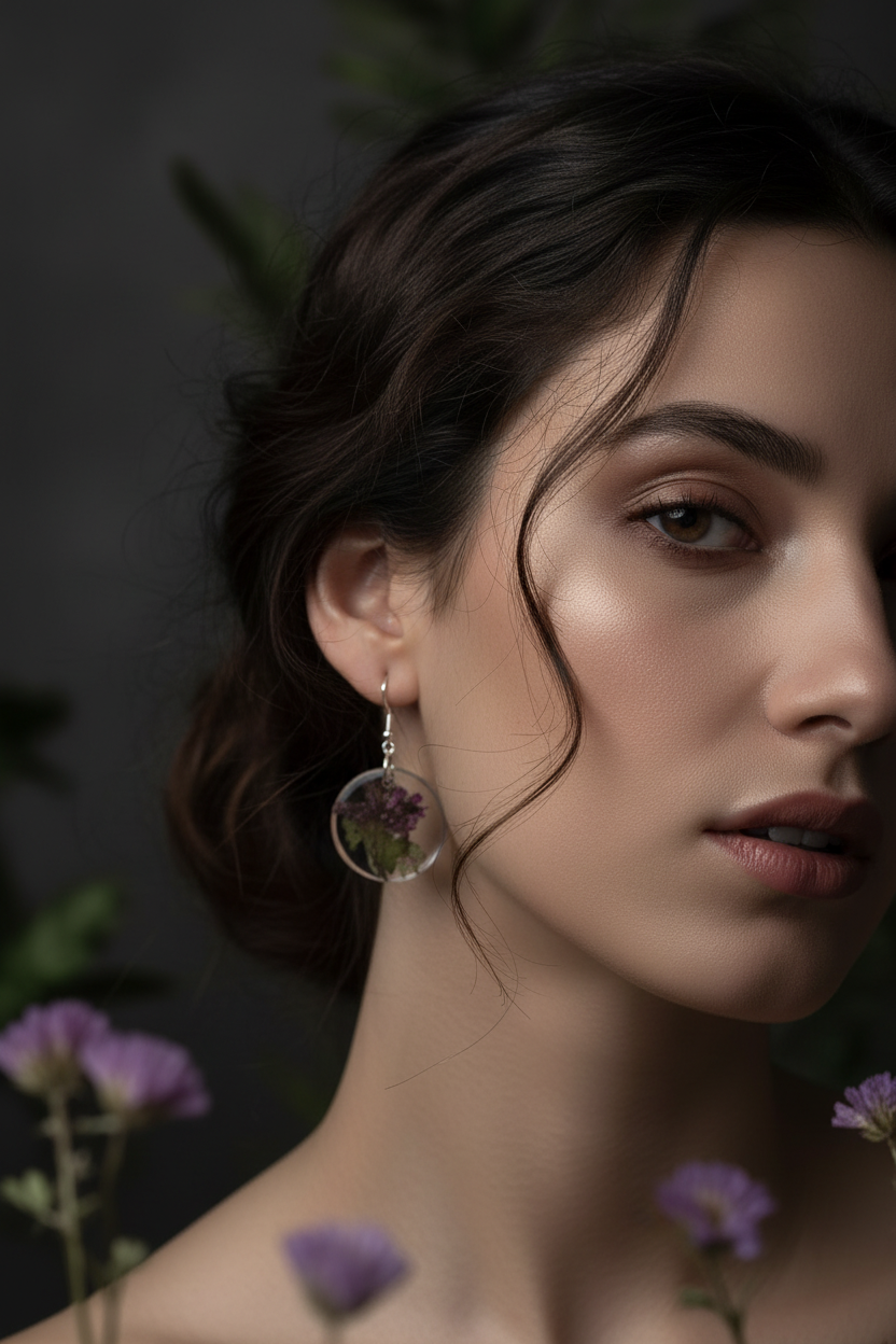 Round Nectar Flower Earrings - Model