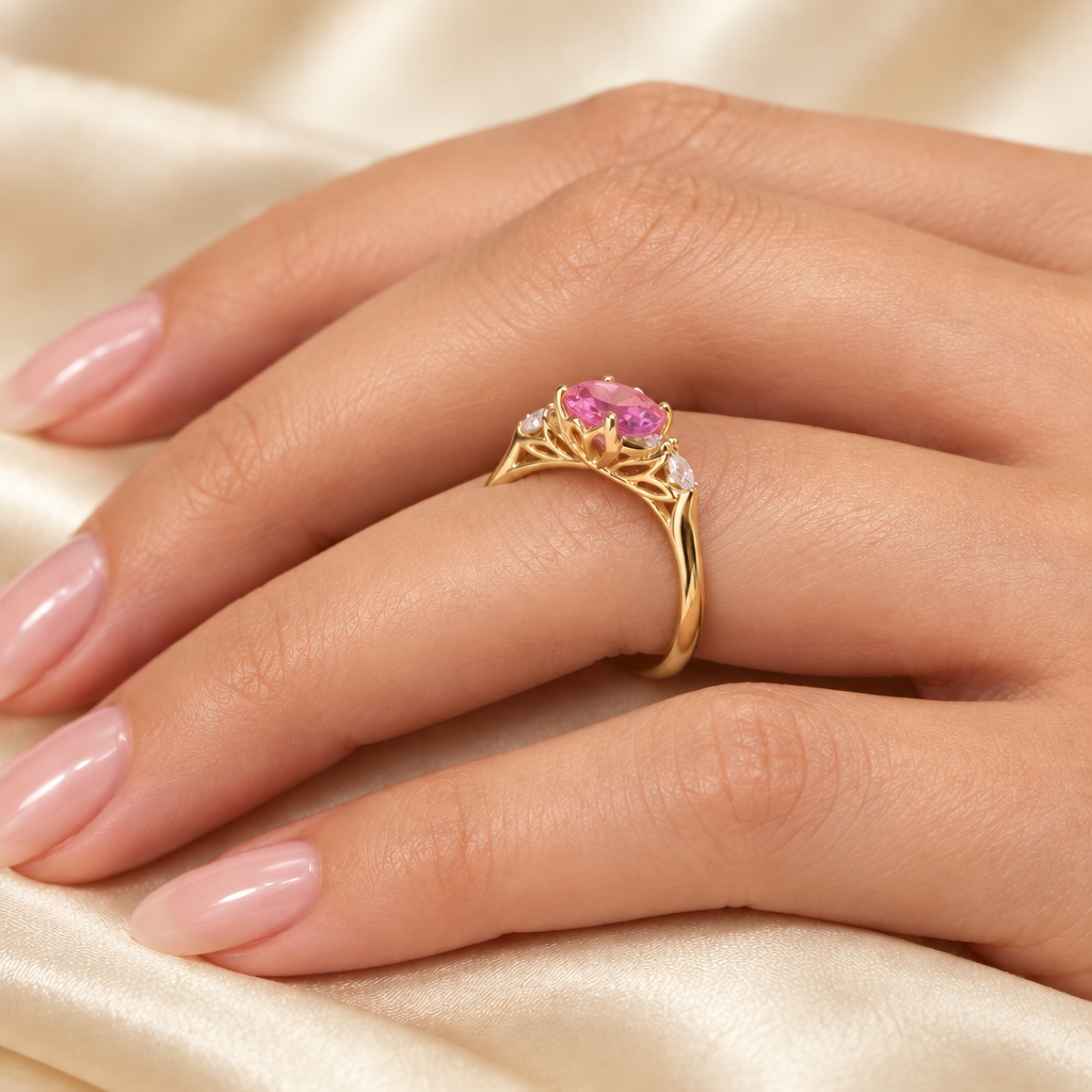 Side-view model shot with a smaller-looking ring