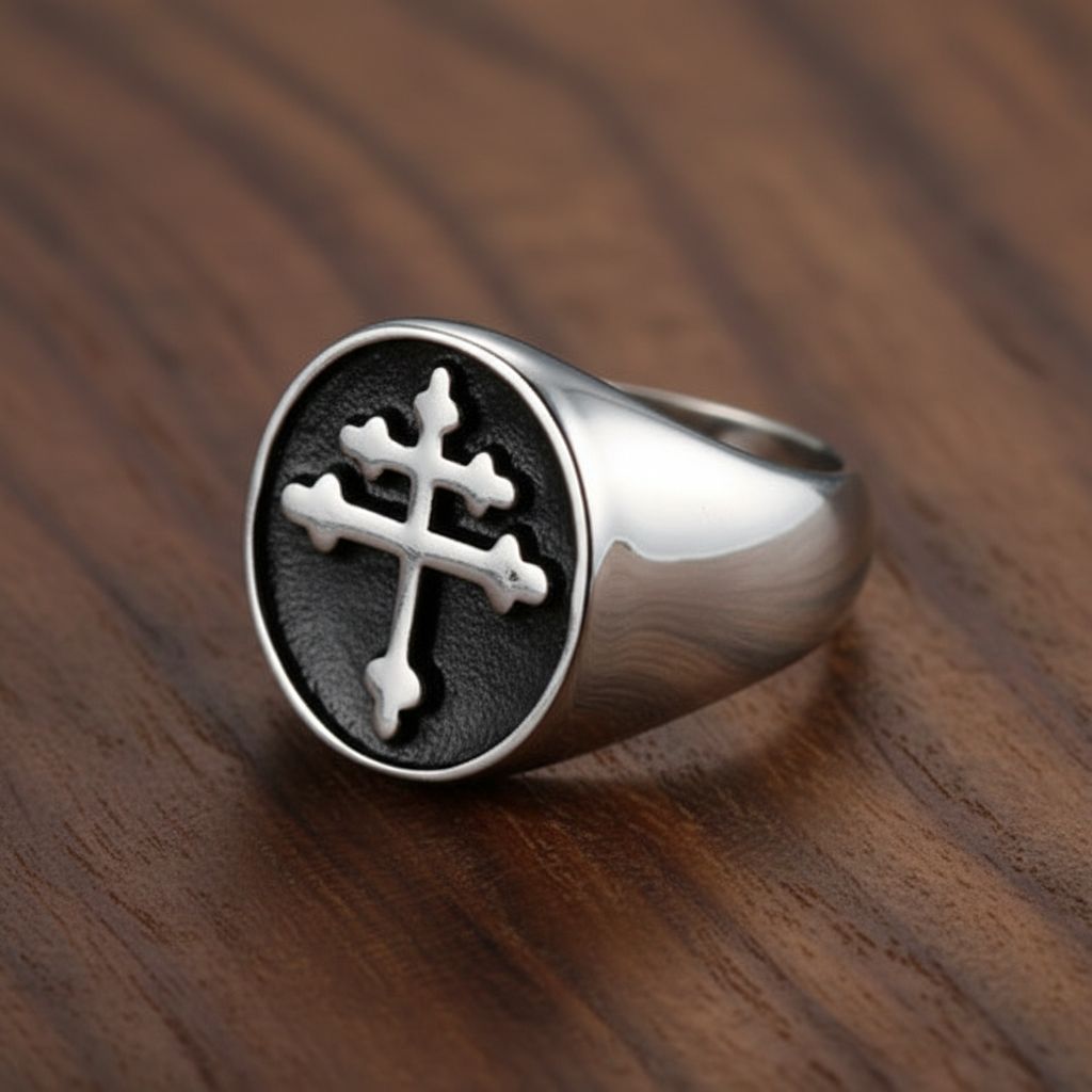Silver Cross Ring 2 - Dark Walnut