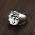 Silver Cross Ring - Dark Walnut