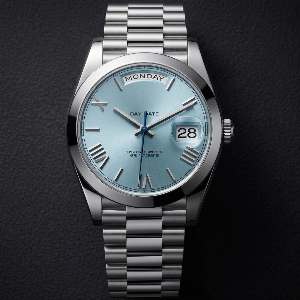 Silver ice-blue-dial watch product photo
