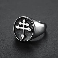 Retro Cross Stainless Steel Men's Ring – Gold & Silver