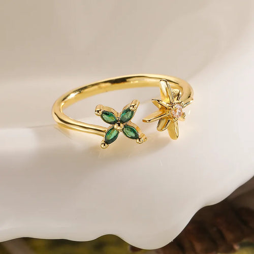 18K Gold Plated Zircon Flower Open Ring