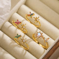 18K Gold Plated Zircon Flower Open Ring