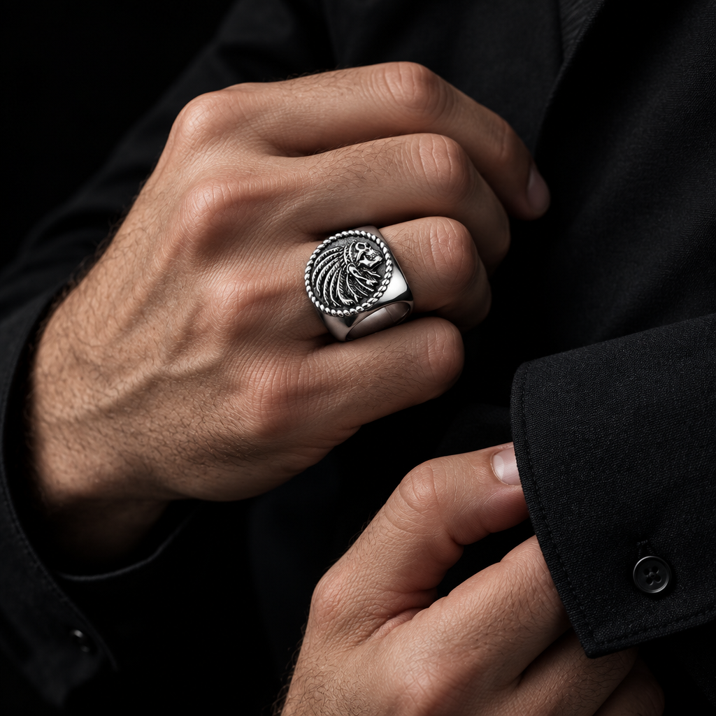 Skull signet styled with black shirt cuff