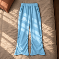 Sky blue ruched sweatpants front