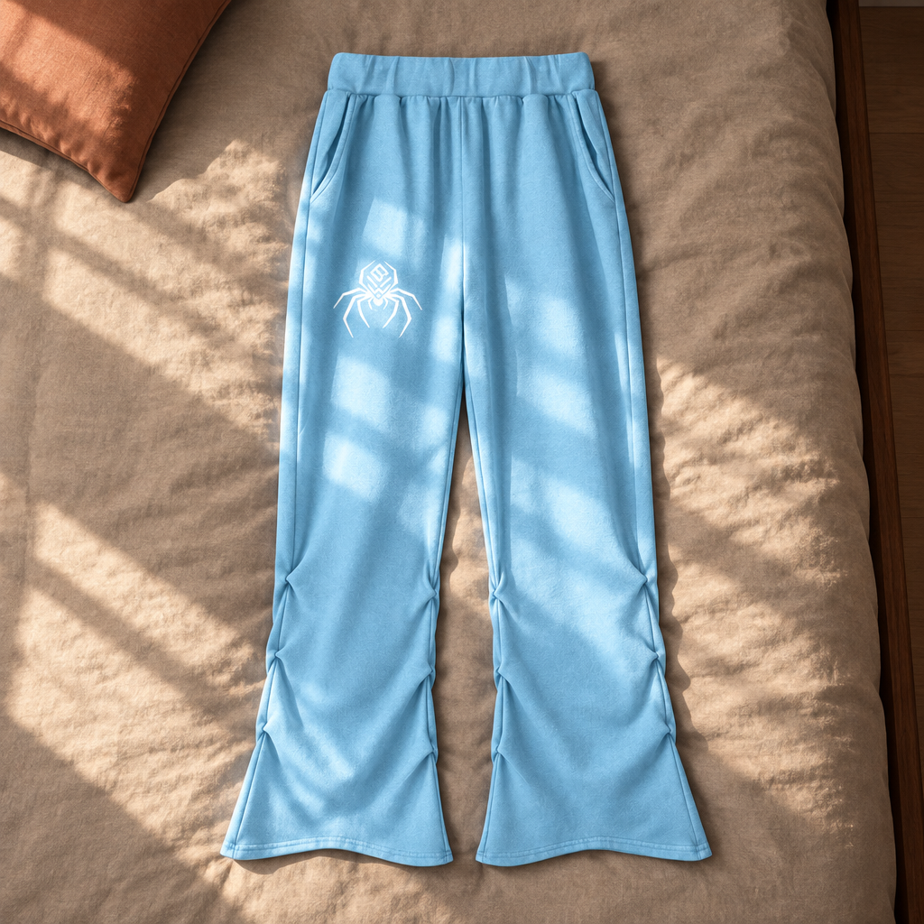 Sky blue ruched sweatpants front