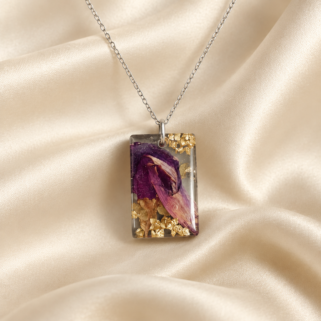 Snapdragon Rectangular Pendant on cream silk