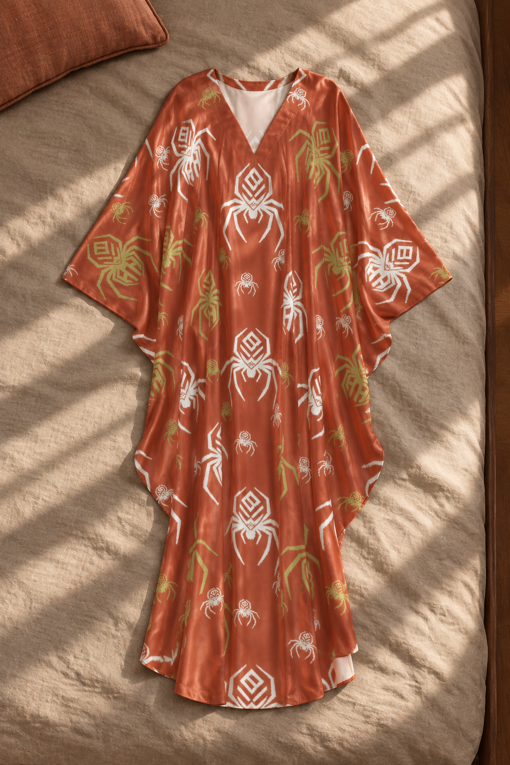 Spider Silk Kaftan front on sunlit linen