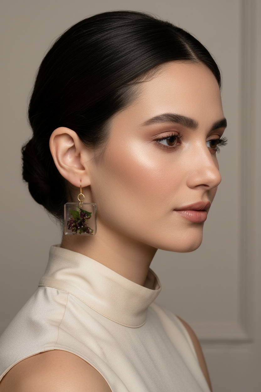 Square Rose Earrings - Model
