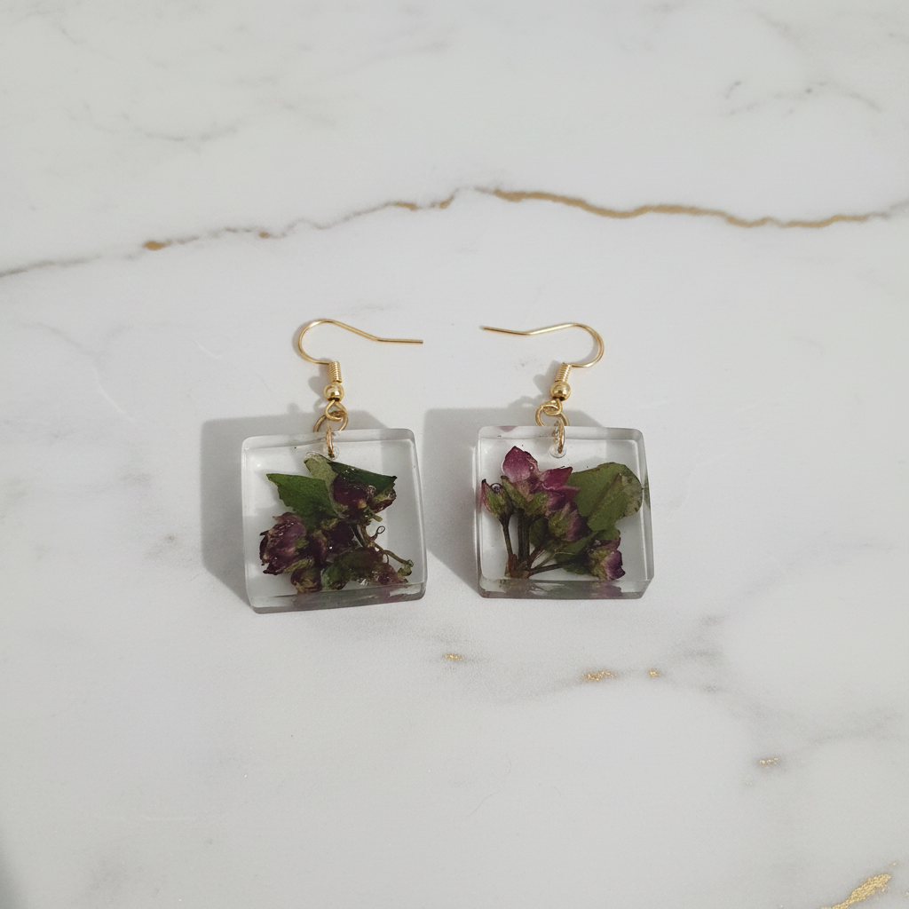 Square Rose Resin Earrings
