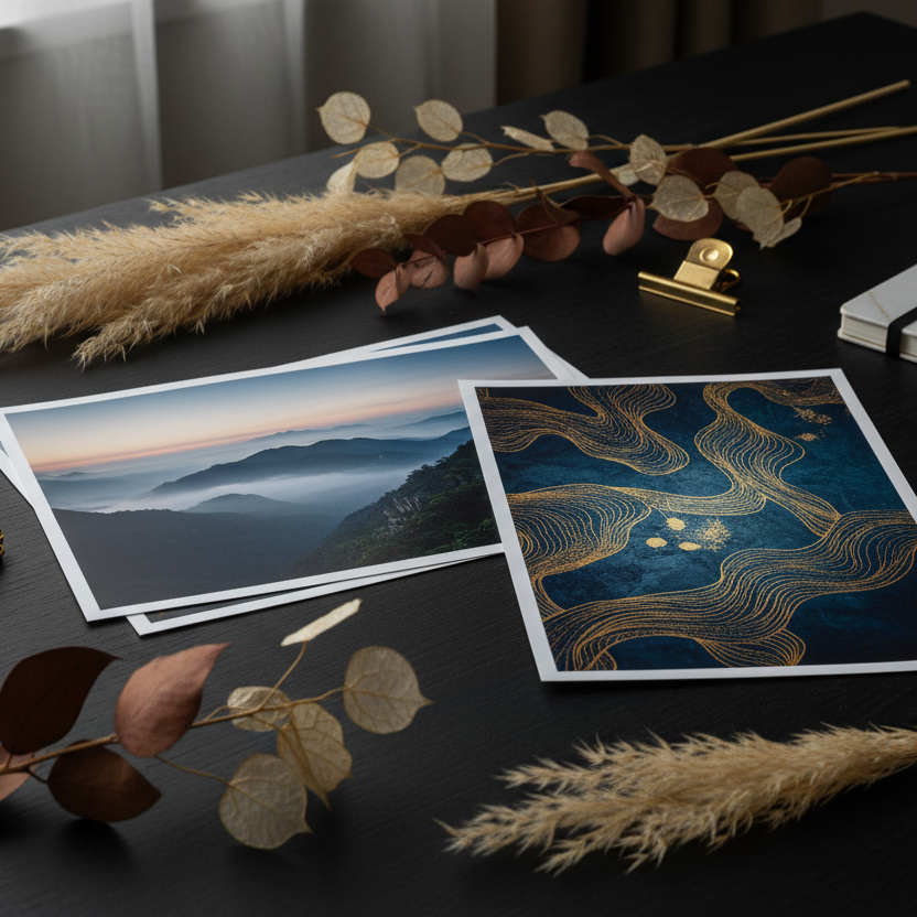 Styled desk laminated prints