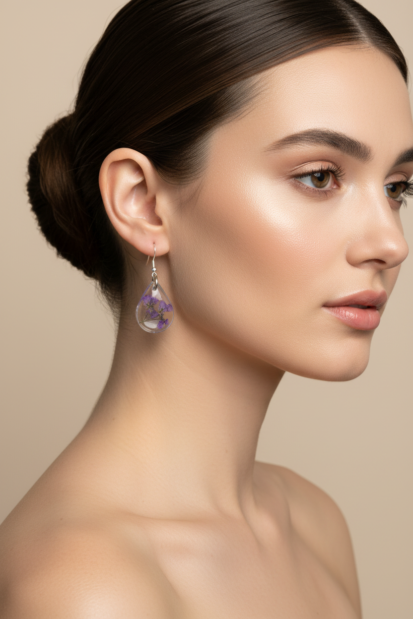 Teardrop Purple Earrings - Model