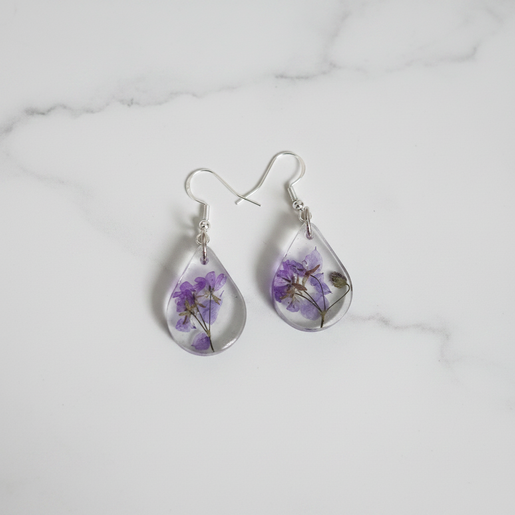Teardrop Purple Resin Earrings