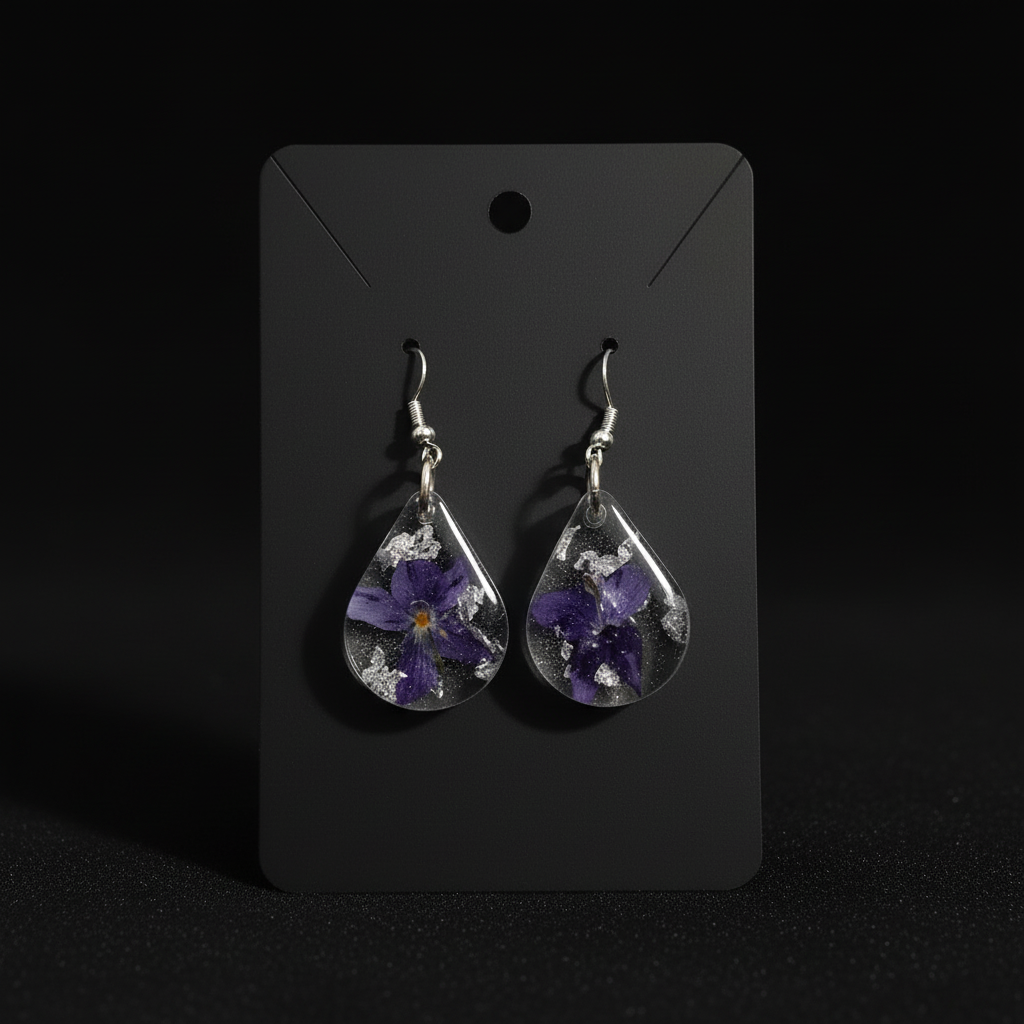 Teardrop resin earrings dark background