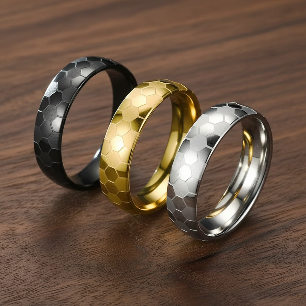 Titanium Honeycomb Ring - Dark Walnut