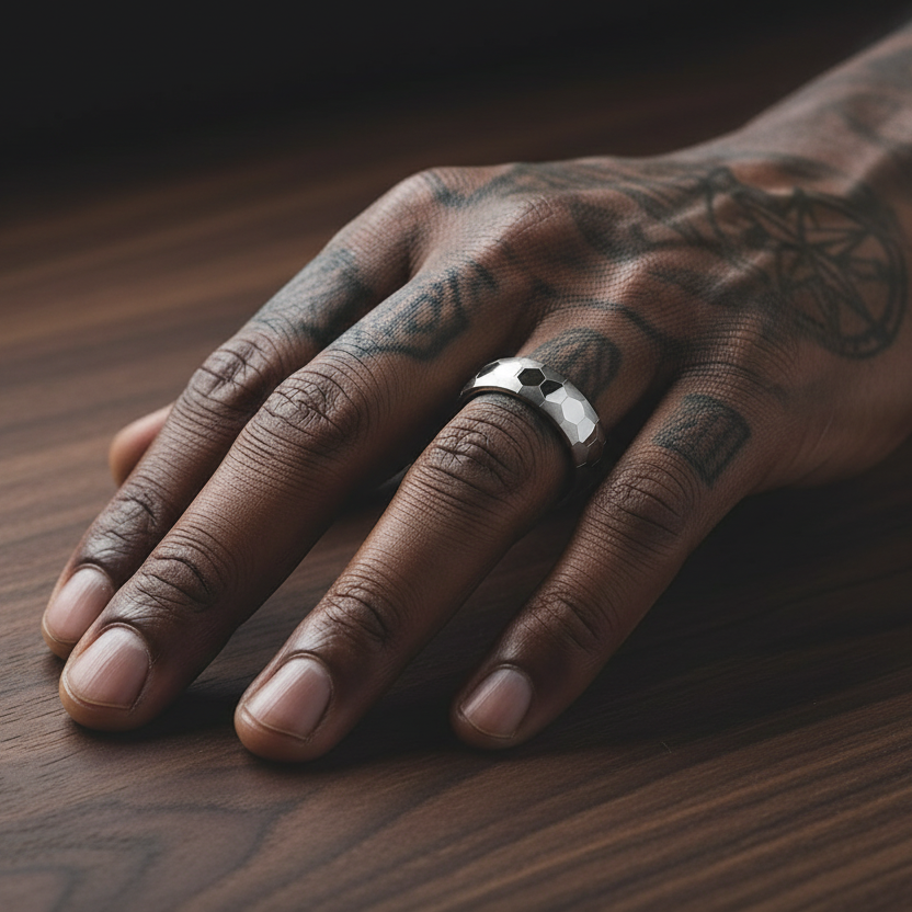 Titanium Honeycomb Ring - Lifestyle Model
