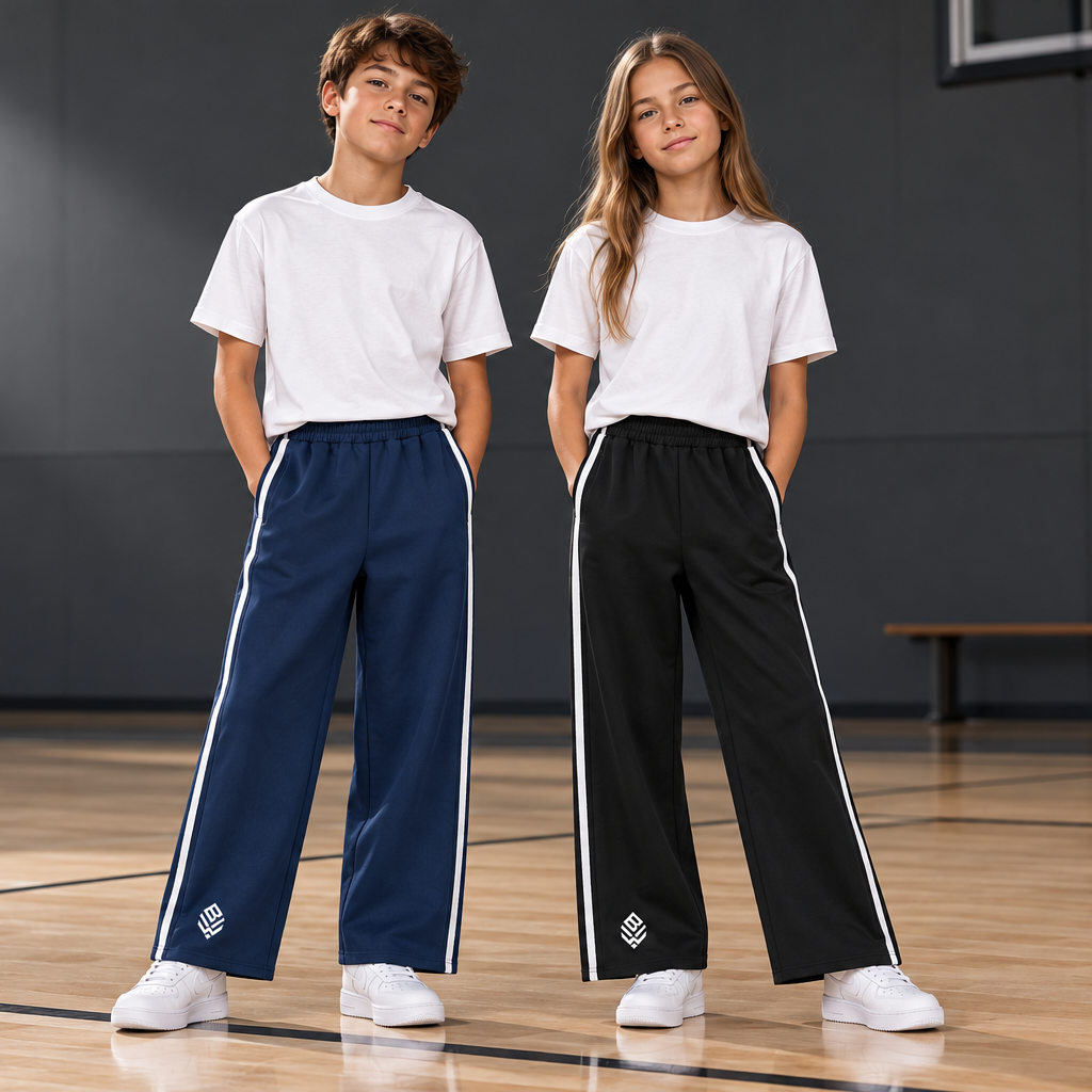 Two child models wearing BlkWidow Sport sweatpants