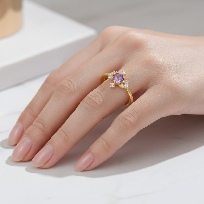 Violet Star Crystal Ring Hand Model