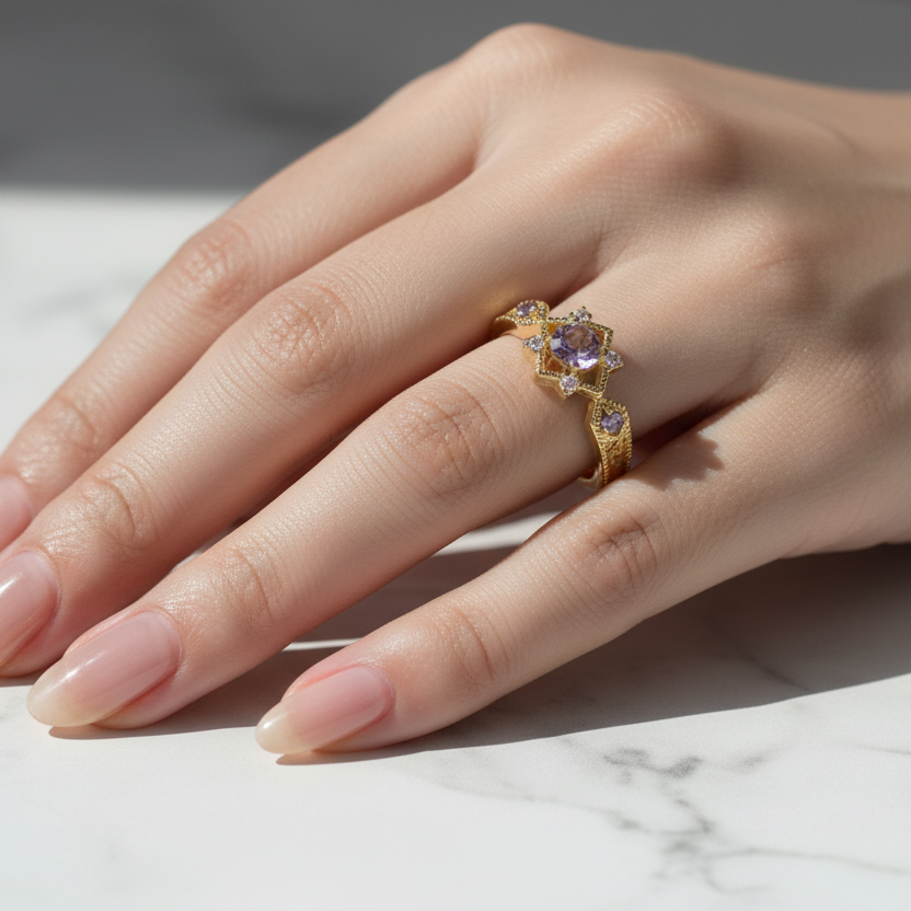 Violet Star Crystal Ring Lifestyle