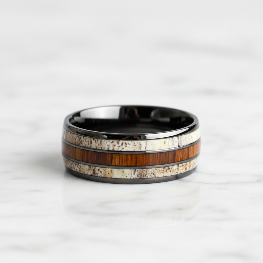 White Antler Wood Ring — White Marble