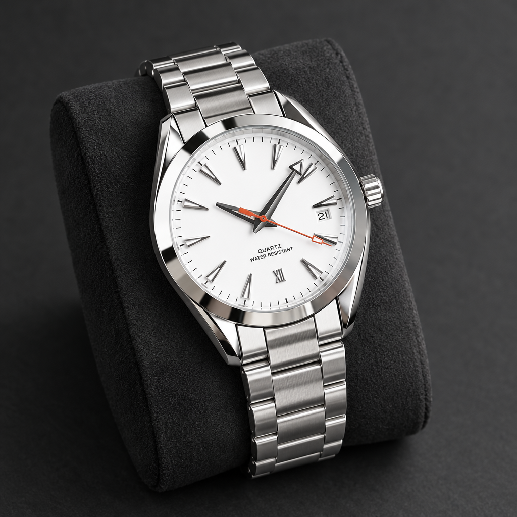 White-dial watch on charcoal
