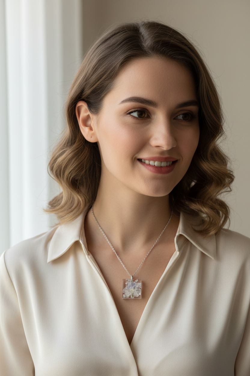 White Flower Necklace Model Shot