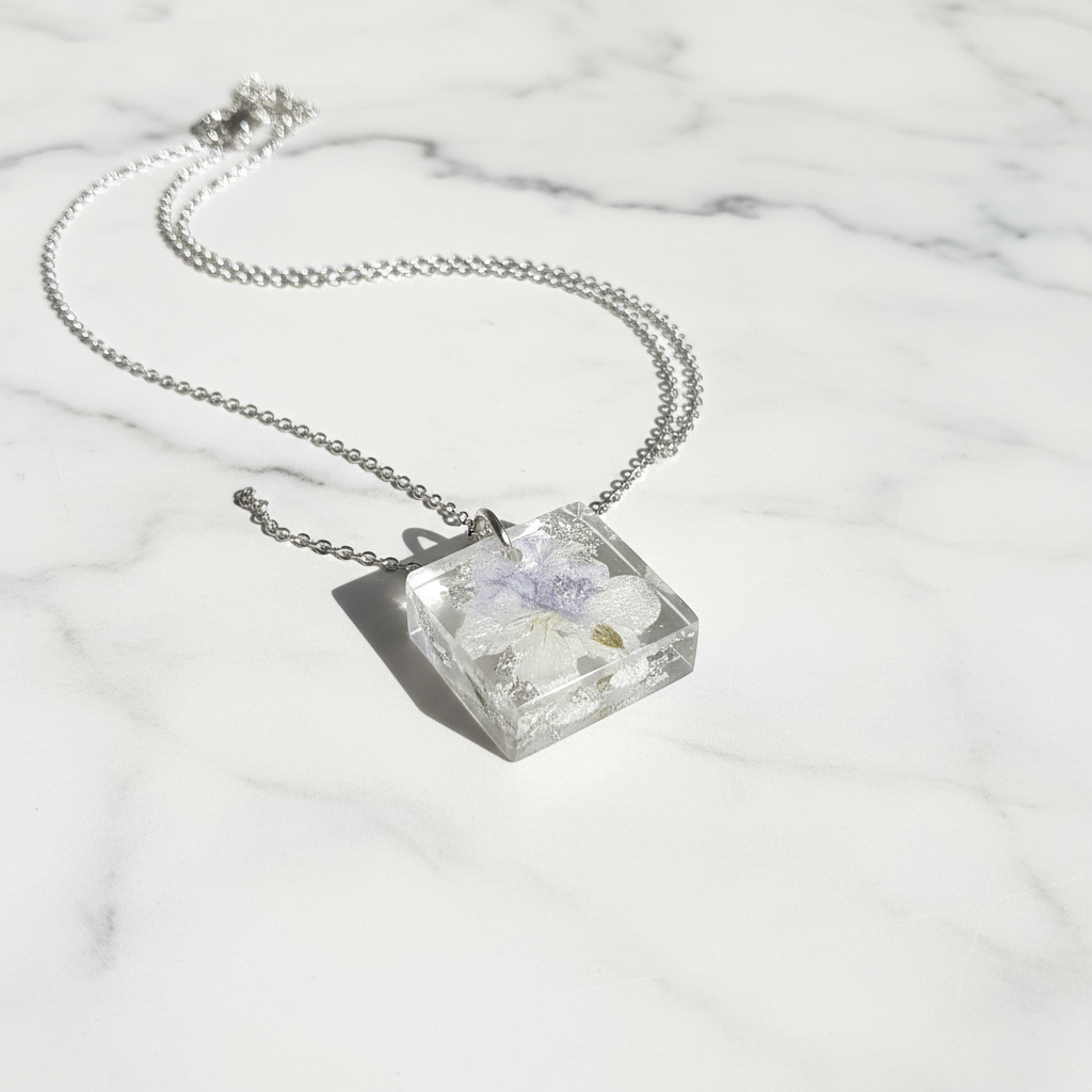 White Flower Resin Necklace