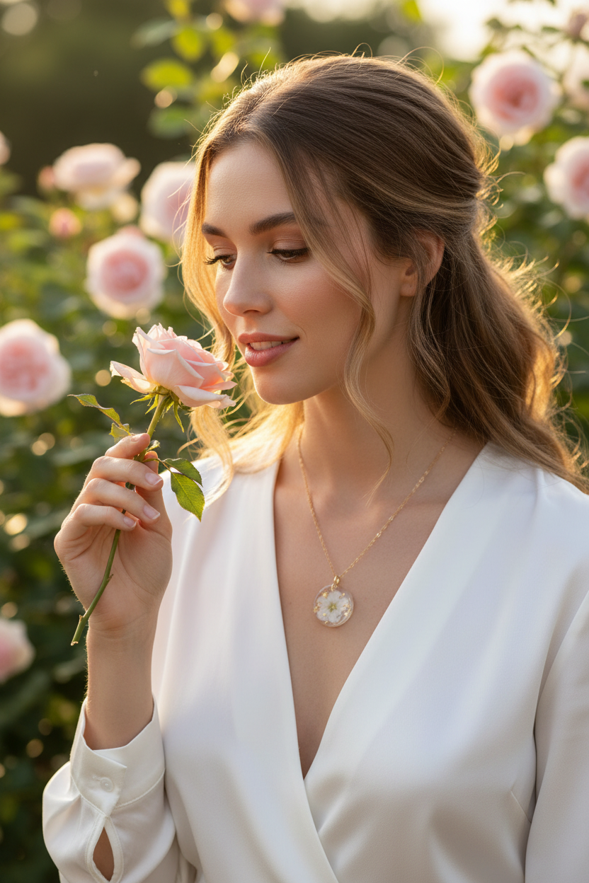 White Garden Dream Necklace Model Shot