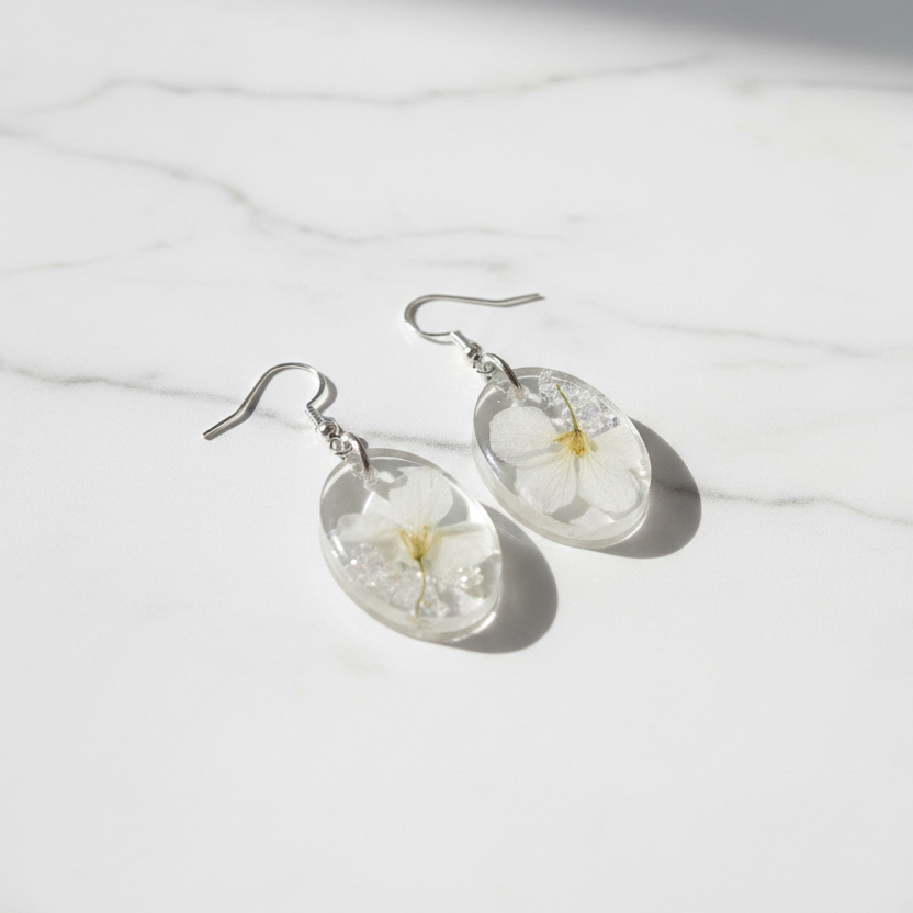 White Oval Earrings Marble