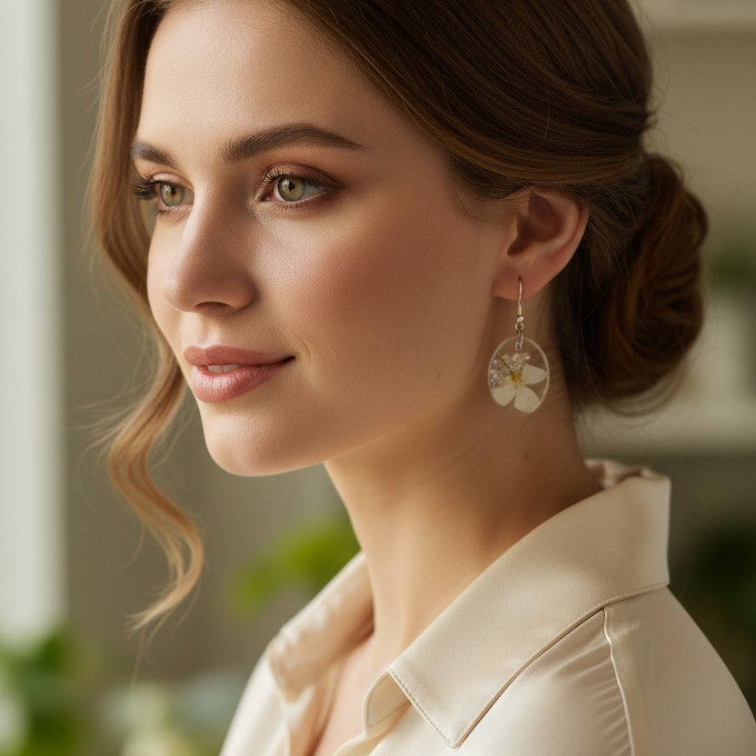 White Oval Earrings Model