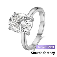 Pure Silver 5 Carat Pigeon Egg Ring | 18K Gold Plated Oval Diamond Ring