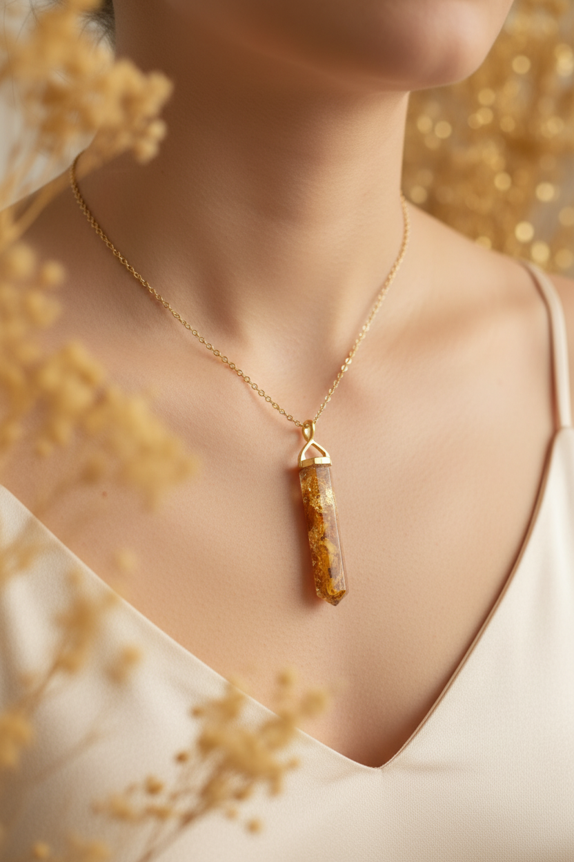 Yellow Leaf Pendant - Female Lifestyle