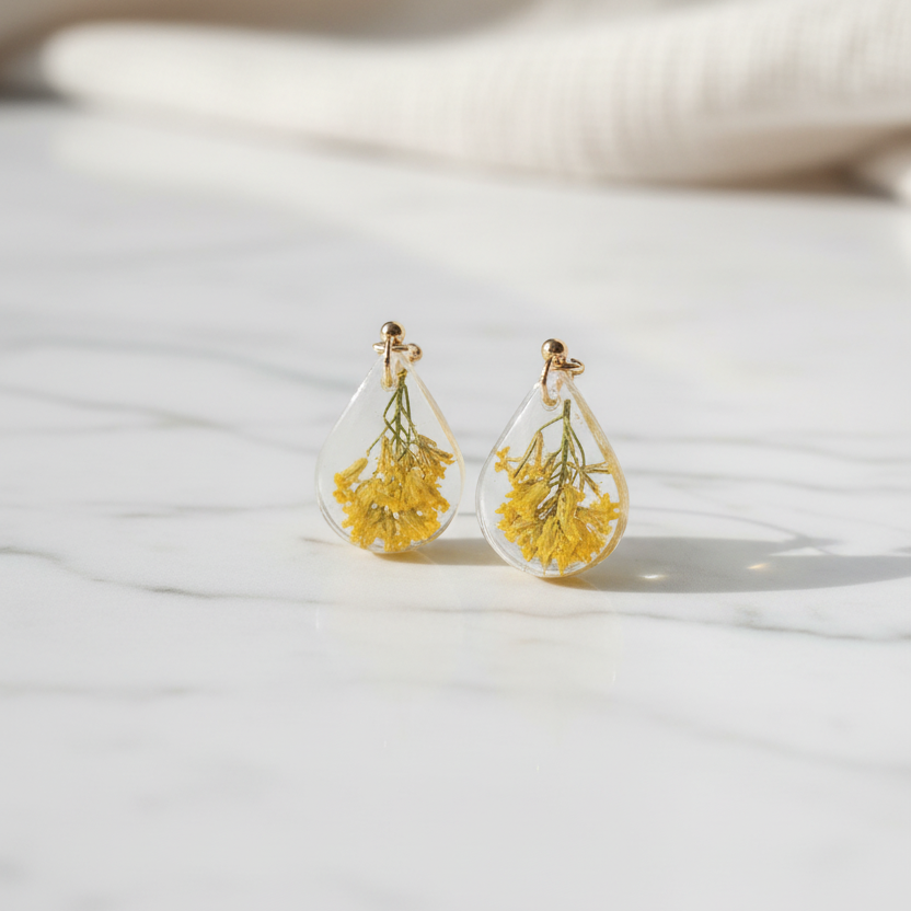 Yellow Teardrop Earrings Marble