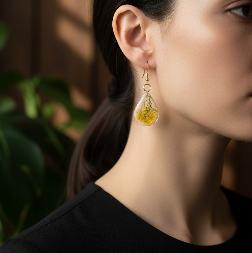 Yellow Teardrop Earrings Model